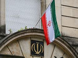 paris france july 16 flag of iran displayed outside the embassy of the islamic republic of iran on july 16 2024 in paris france