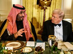 president donald trump hosts a dinner for crown prince and prime minister mohammed bin salman al saud of saudi arabia tuesday november 18 2025 in the east room of the white house