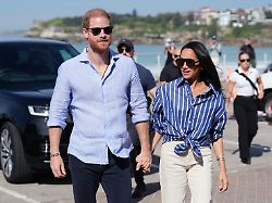 prince harry and meghan the duke and duchess of sussex arrive to meet volunteer first responders from bondi surf bathers life saving club during a visit to bondi beach australia friday april 17 2026 2