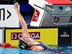 schwimmen europameisterschaft 100 m schmetterling frauen die deutsche angelina koehler freut sich ueber ihren zweiten platz