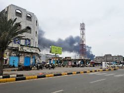 smoke rises during houthi missile and drone strikes on the red sea port city of mocha yemen august 9 2026 picture taken with a mobile phone