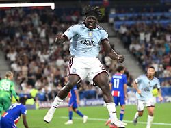 soccer football uefa super cup paris st germain v aston villa stadion salzburg salzburg austria august 12 2026 aston villa s brian madjo celebrates scoring their first goal reuters angelika warmuth