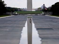 the washington monument is seen in the background of the now drained lincoln memorial reflecting pool wednesday july 29 2026 in washington