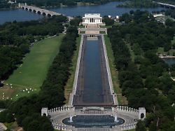 the partially drained lincoln memorial reflecting pool is pictured from the washington monument monday july 13 2026 in washington