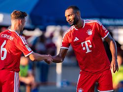 trainingslager testspiel fc rottach egern vs fc bayern muenchen am 30 07 2026 in rottach egern joshua kimmich aleksandar pavlovic jonathan tah training camp friendly match fc rottach egern vs