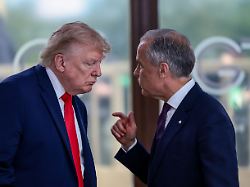 u s president donald trump speaks with canadian prime minister mark carney at a working lunch with leaders of g7 and the middle east in evian les bains france june 16 2026