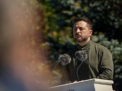 ukraine s president volodymyr zelensky participates in the commemoration of the ukrainian flag day along with several state leaders in kyiv sunday august 23 2026