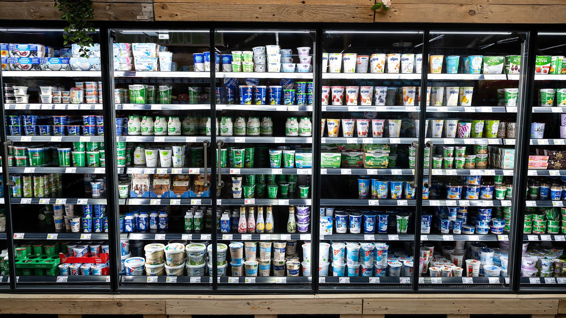 supermarkt kuehlregal milchprodukte 100